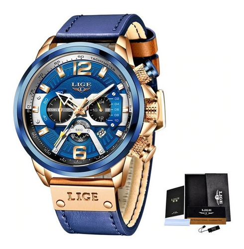 Reloj Lige 8917 Con Cronógrafo Pulso En Cuero