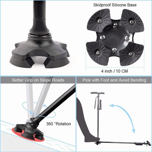 Bastón Plegable Ajustable Con Luz Led Y Base De 4 Puntos