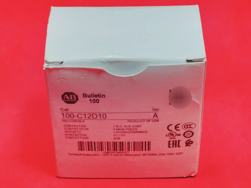 Allen Bradley 100-c12d10 Contactor,12 A,110v 50 Hz / 120v 60