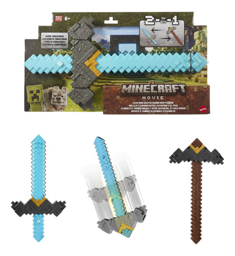 Espada Y Pico Toy Mattel Minecraft 2 En 1 Con Botón