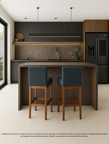 Kit 2 Banqueta Alta com Encosto Lessul Jade cor Linho Grafite Assento 75cm com Acabamento Verniz Canela 105cm total Bancada Cozinha Americana Cadeira Alta Balcao Quiosque Bistro Banco Tamborete