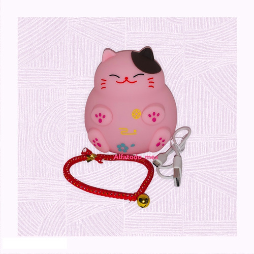 Gato Rosa Maneki Neko Buena Suerte Recargable Luz Calida Usb