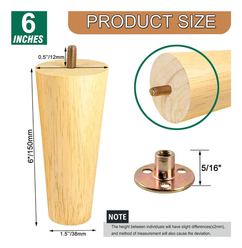 Patas Redondas De Madera Maciza 15 Cm 4 Unidades Mmg