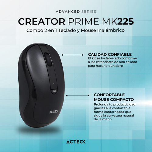 Kit 2 En 1 Teclado Y Mouse Acteck Mk225 Inalambrico Negro