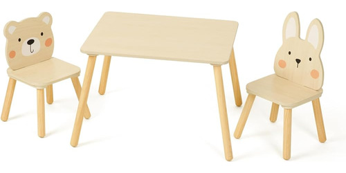 Oook Kids Wood Table And Chair Set - Incluye 2 Sillas De Ani