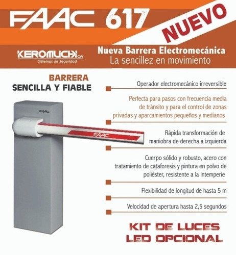 Imagen 1 de 1 de Barrera Electromecánica Facc 617 Italiana + Kit De Luces