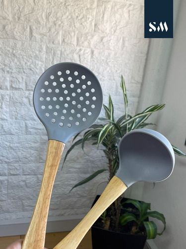Set De Utensilios Cocina Madera Y Silicona Carol 9 Piezas