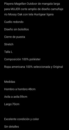 Playera Magellan Huntgear L Mujer Camuflaje Rio Mossyoak (Usado)