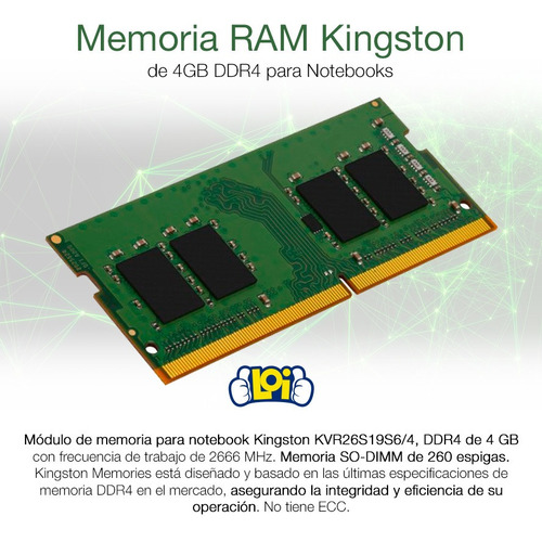 Memoria Ram Kingston Sodimm Notebook 4gb Ddr4 2666mhz Loi