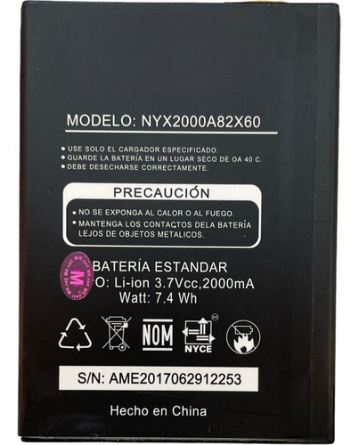 Batería Mk Cell Para Nyx 2000a 82x60 Alter 2000mah