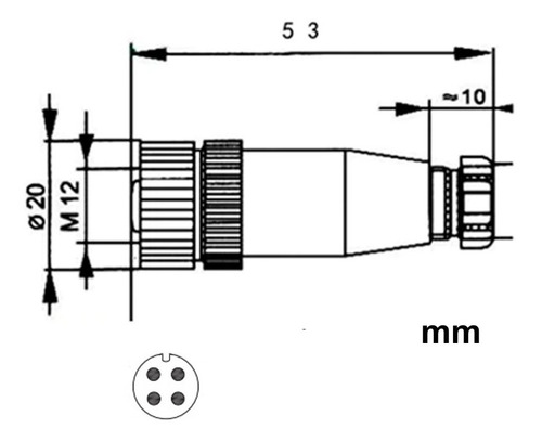 100x Conector M12 4 Pinos Femea Reto Para Montar Sensor