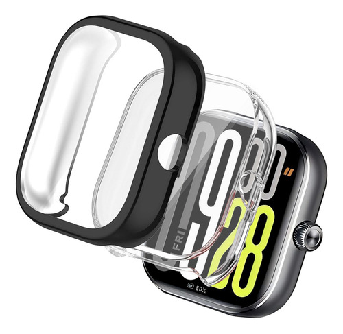 USTIYA 2x Funda Protector Reloj De Pantalla Para Redmi Watch 5 Case TPU Carcasa Transparente+Negro Cover