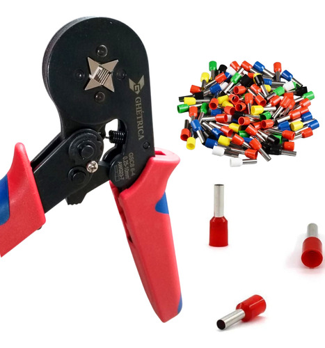 Alicate Crimpador Terminais Tubular Ilhos Até 10mm + Cor Vermelho Com Preto
