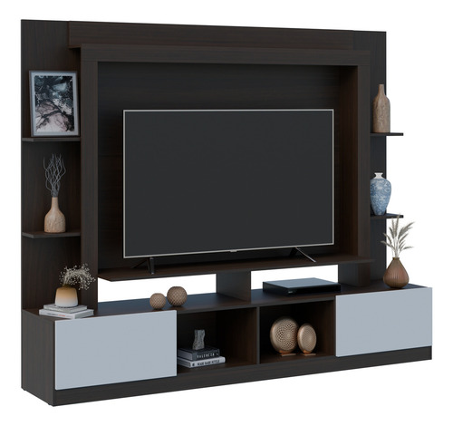 Mueble Organizador Tv Rack Mesa Con Panel Oslo Color Marrón Oscuro