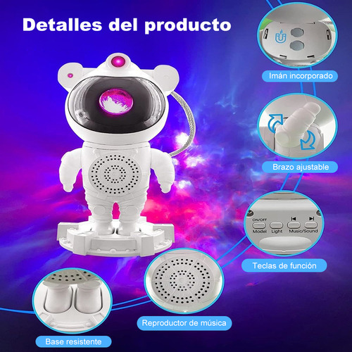 Lámpara Proyector De Luces Galaxia Astronauta Luz De Noche Blanco