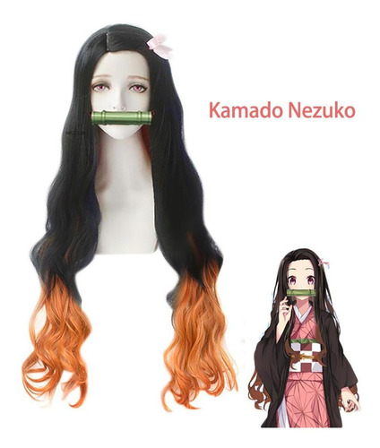 Imagen 2 de 4 de Cosplay Nezuko Kamado Kimetsu No Yaiba + Peluca + Bambú