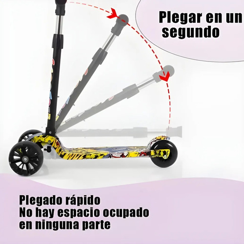 Scooter Monopatín Desmontable Luces Led Desmontables Amarillo