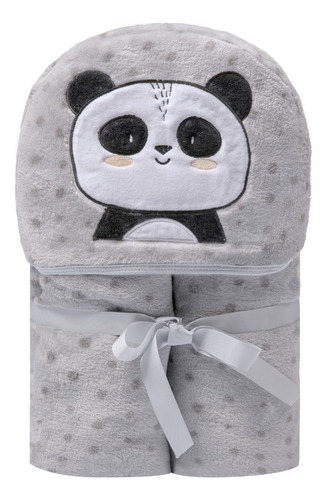 Cobertor Antialérgico Infantil Manta De Bebê Com Capuz Cor Cinza Panda