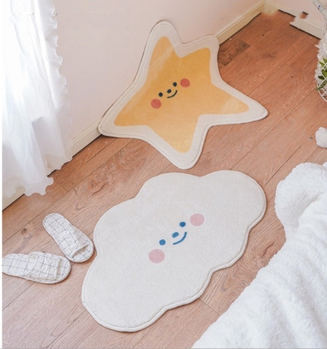 Pack 2 Alfombra Estrella Peluda Shaggy 80cm Bajada De Cama