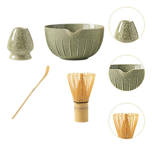 Juego De 4 Cuencos Para Matcha Con , Verde Oscuro