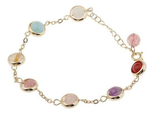 9 Pulseiras Fancy Rainbow Gemstone Charm Bracelet Golden Cha