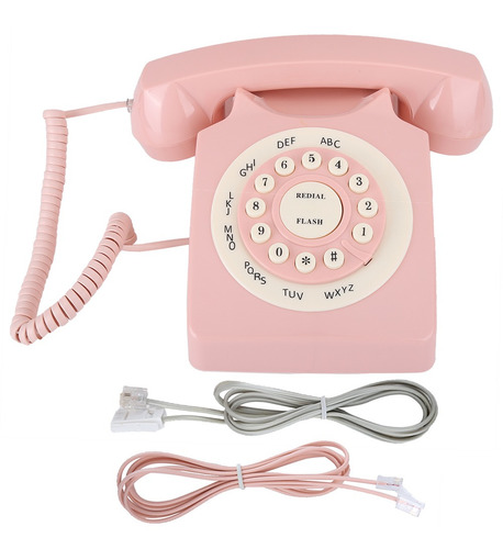 Teléfono Vintage Con Cable Para El Hogar Y La Oficina Color Rosa