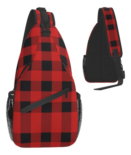 Mochila Bandolera Para Adulto Navidad Cuadro Color Rojo -9