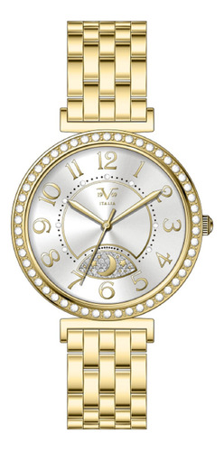 Reloj De Mujer V1969 Italia 1121-34 Dorado Fondo Plateado