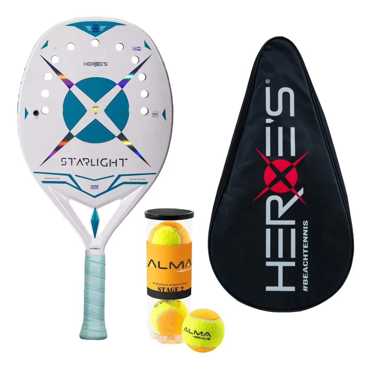 Raquete De Beach Tennis Heroes Starlight 2025 Carbono 3k + Brindes: Capa, 3 Bolinhas Gasparri E Ninny