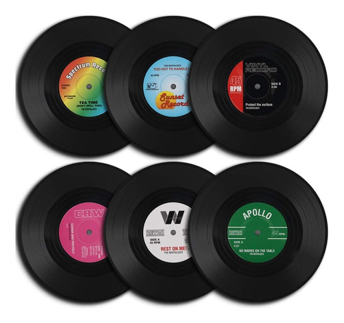 6 Posavasos De 10,41 Cms De Diámetro Diseño Discos Vinilo