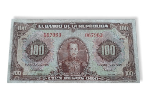 Colombia 100 Pesos Oro 1950 Escaso