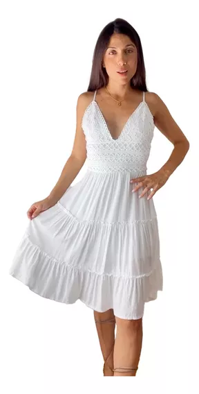 Vestido Mujer Broderie Importado Bautismo Civil Playa