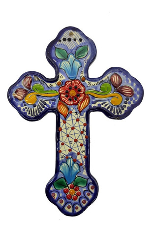 Cruz 25cm. De Talavera Decorativa Varios Diseños 6 Piezas