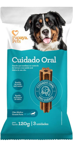 Petisco Papaya Pets Cuidado Oral Cães Adultos P. Grande 120g