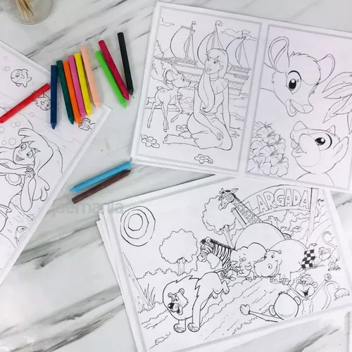 10 DESENHOS PARA COLORIR PRINCESAS ANIMAIS EDUCATIVO + 12 GIZ DE