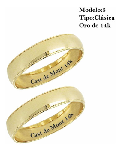 Argolla De Matrimonio Tipo Clásica 1 Pz Oro 14k Anillo Boda