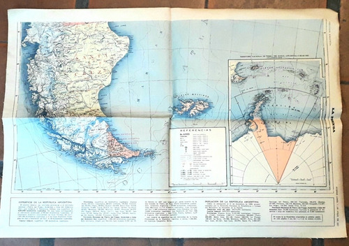 Antiguo Mapa Entelado Diario La Prensa Patagonia Malvinas (Usado)