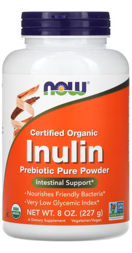 Inulina orgánica, 227 g, polvo prebiótico puro de Now Foods, sabor sin sabor