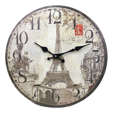 30cm Vidrio Pared Reloj Torre De Eiffel De París Postal
