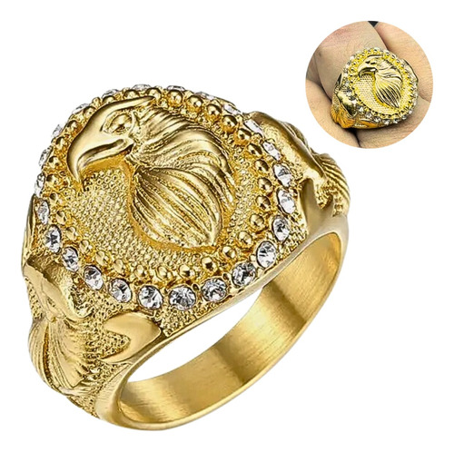 Anillo Lujoso Para Hombre Águila Hip Hop De Acero Color Oro