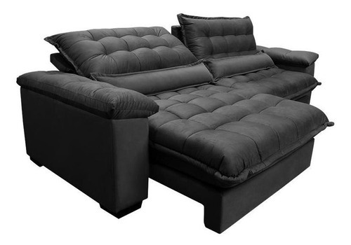 Sofá Retrátil e Reclinável 2,52m com Molas Ensacadas Cama inBox Aconchego Tecido Suede Preto