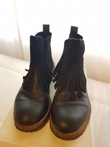 Botas Borcegos De Cuero Con Flecos De Gamuza Talle 36