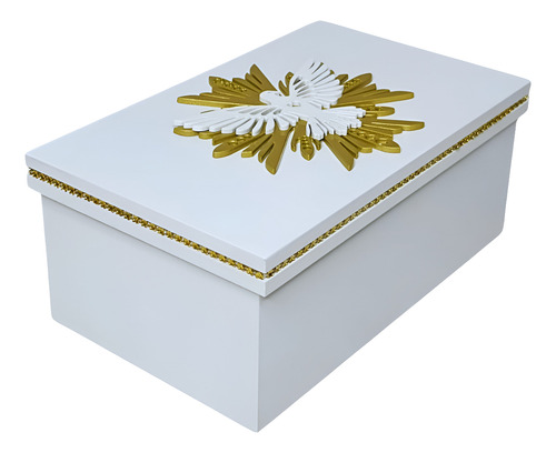 Caixa Strass Presente Batizado Dourado Em Mdf (25x15x10,5)