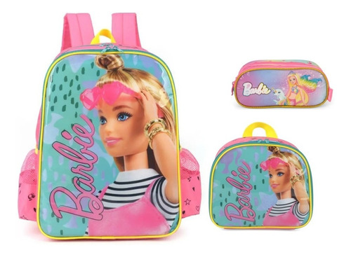 Kit Escolar Barbie Modelo Mochila Costas + Lancheira  Estojo