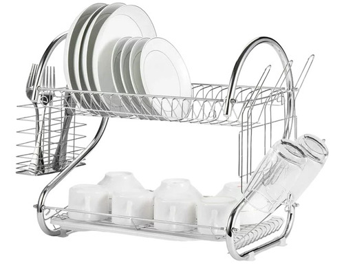 Escurridor De Platos Vajilla 2 Niveles Acero Inoxidable