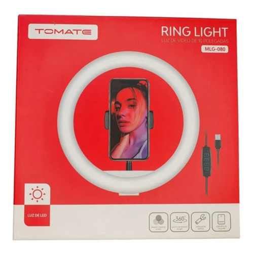 Ring Light 10 Polegada Tomate MLG-080 Com Tripe 2,10m Nf-e Estrutura Preto 110v/220v