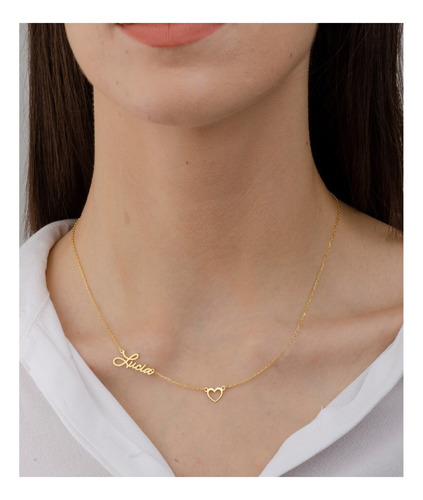 Collar Nombre Y Corazón Oro Macizo 14k