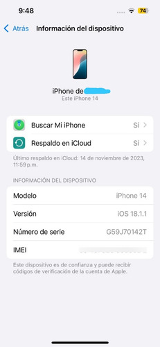 Apple iPhone 14 (128 Gb) - Blanco Estelar (Usado)