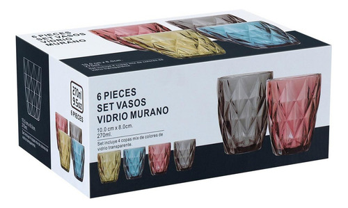 Jogo 6 Copos Água Suco 10x8x8cm 270ml Vidro Rosa