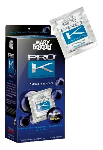 Shampoo Pro Keratina Hidratante Mary Bosques Caja 36 Sobres